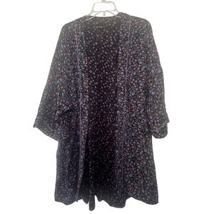 Topshop boho open front duster black floral top cardigan Sz 12 FALL